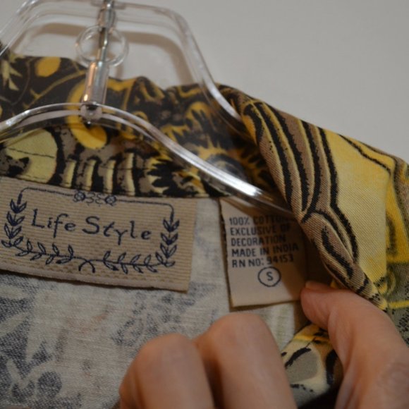 LIFE STYLE Long Sleeves Brown-Green-Cream Graphic Pattern Sequences Jacket S - Picture 3 of 4